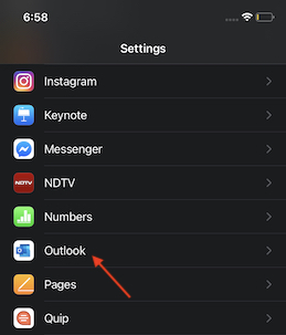 Select Outlook Fromm Settings